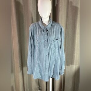 Vintage Columbia  Light Blue Suede Button-Down Shirt for Women